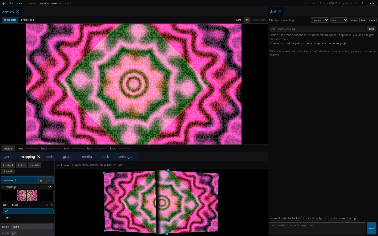 vjai: projection mapping with two warped, edge-blended slices